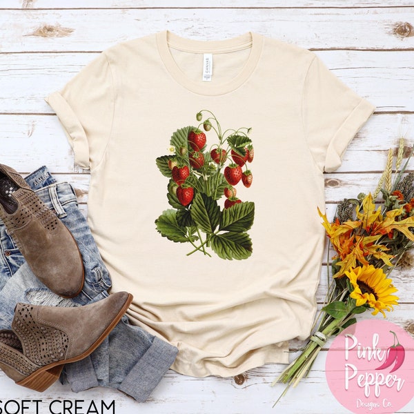 Vintage Strawberries Tshirt Strawberry T-Shirt Botanical CottageCore Shirt Vintage Gardening Tee Gardener Gifts Youth & Adult to 4XL