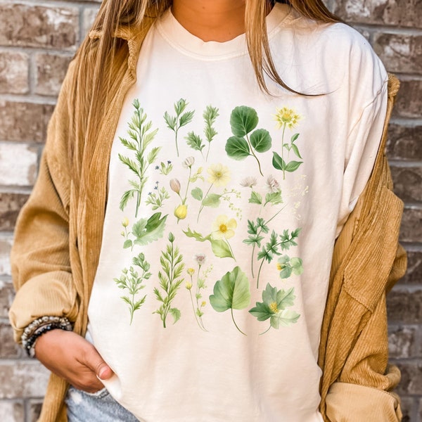 Boho Watercolor Botanical shirt, Comfort Colors Leaves Blossoms Shirt, Floral Tshirt, Cottagecore Shirt, Boho Garden Floral shirt 4XL PM1070