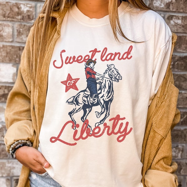 Vintage Americana 4th of July Tshirt, Comfort Colors Cowboy T Shirt, Retro Americana Tee, Retro Cowgirl Tshirt, Summer Cowgirl Shirt to 4XL