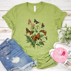 Butterfly Shirt Vintage Orange Butterflies Tshirt Vintage Botanical T-shirt Cottage Core Butterfly CottageCore Clothing Boho Gift 4XL PM1053