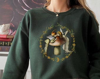 Goblincore Sweatshirt Goblincore Aesthetic Shirt Fairycore Cottagecore Cottagegoth Shirt Fairy Elf Kiss Sweatshirt Plus 5XL Mushroom Fairy