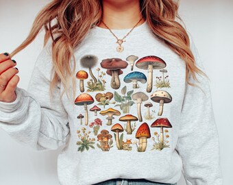 Sudadera con hongos botánicos: estilo cottagecore vintage y goblincore