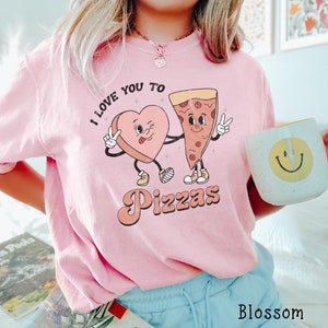 Comfort Kleuren® Vintage Valentine Pizza t-shirt Retro Cartoon Hart T-shirt Cute Vintage Valentine Tshirt Trendy Valentijnscadeau Shirt 4XL