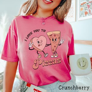 Comfort Kleuren® Vintage Valentine Pizza t-shirt Retro Cartoon Hart T-shirt Cute Vintage Valentine Tshirt Trendy Valentijnscadeau Shirt 4XL