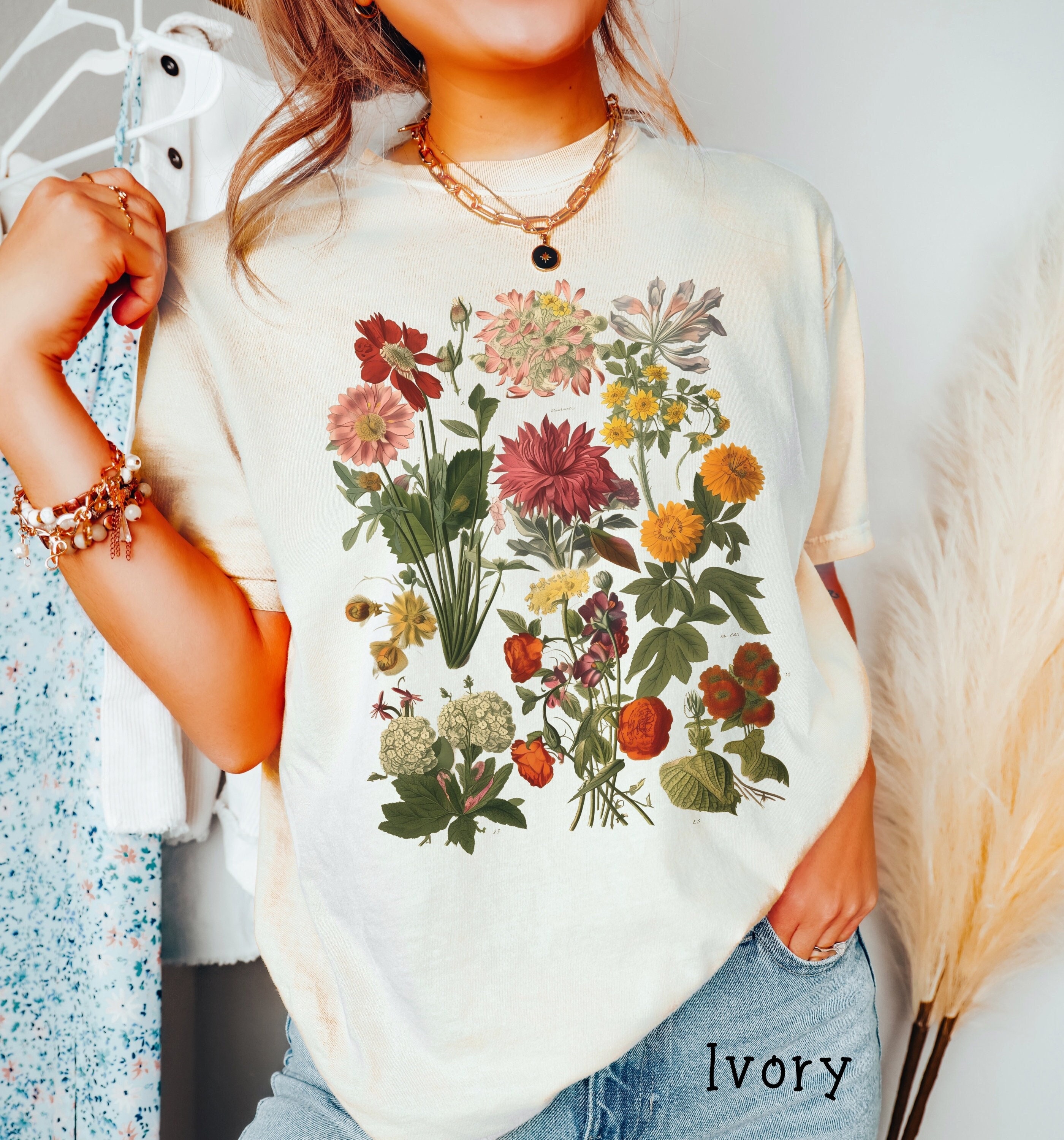  Vintage Botanical Floral Flower Shirt Tshirt Tee T-Shirt :  Clothing, Shoes & Jewelry