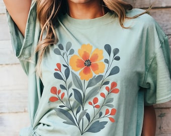 Maglietta floreale Boho Comfort Colors: regalo per giardinieri retrò