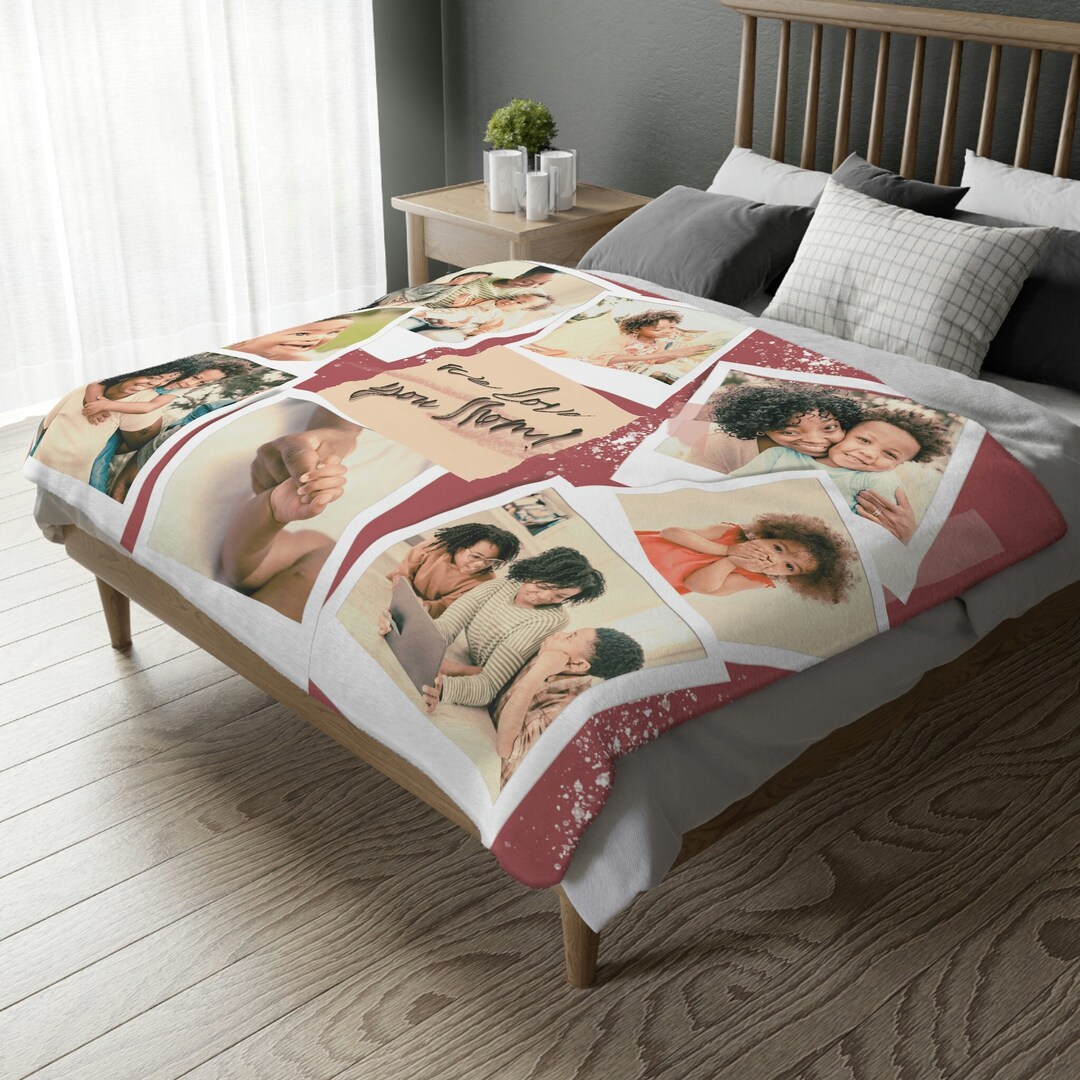 Personalized Gift for Mom, Custom Photo Collage Blanket, Mothers Day