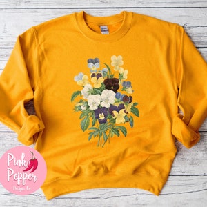 Vintage Pansies Sweatshirt Vintage Botanical Sweater Cottagecore Sweatshirt Wild Flowers Sweatshirt Gardener Gift Sweatshirt Plus to 5XL