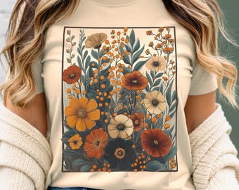 Boho Cottagecore T-Shirt: Herbst Wildblumen Garten, Hippie Botanical