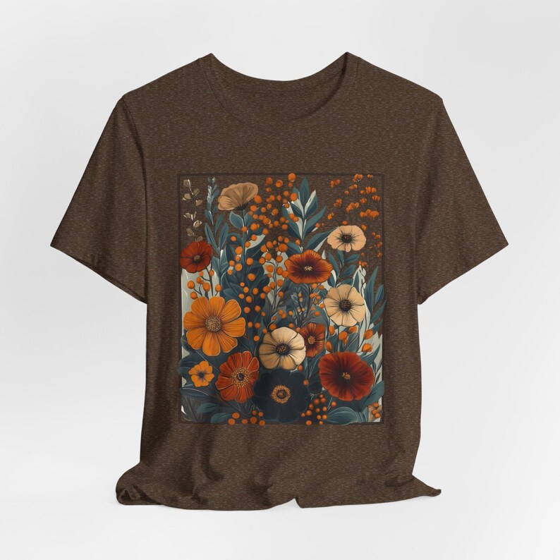Camiseta Boho Cottagecore: Jardín de flores silvestres de otoño, botánica hippie Heather Brown