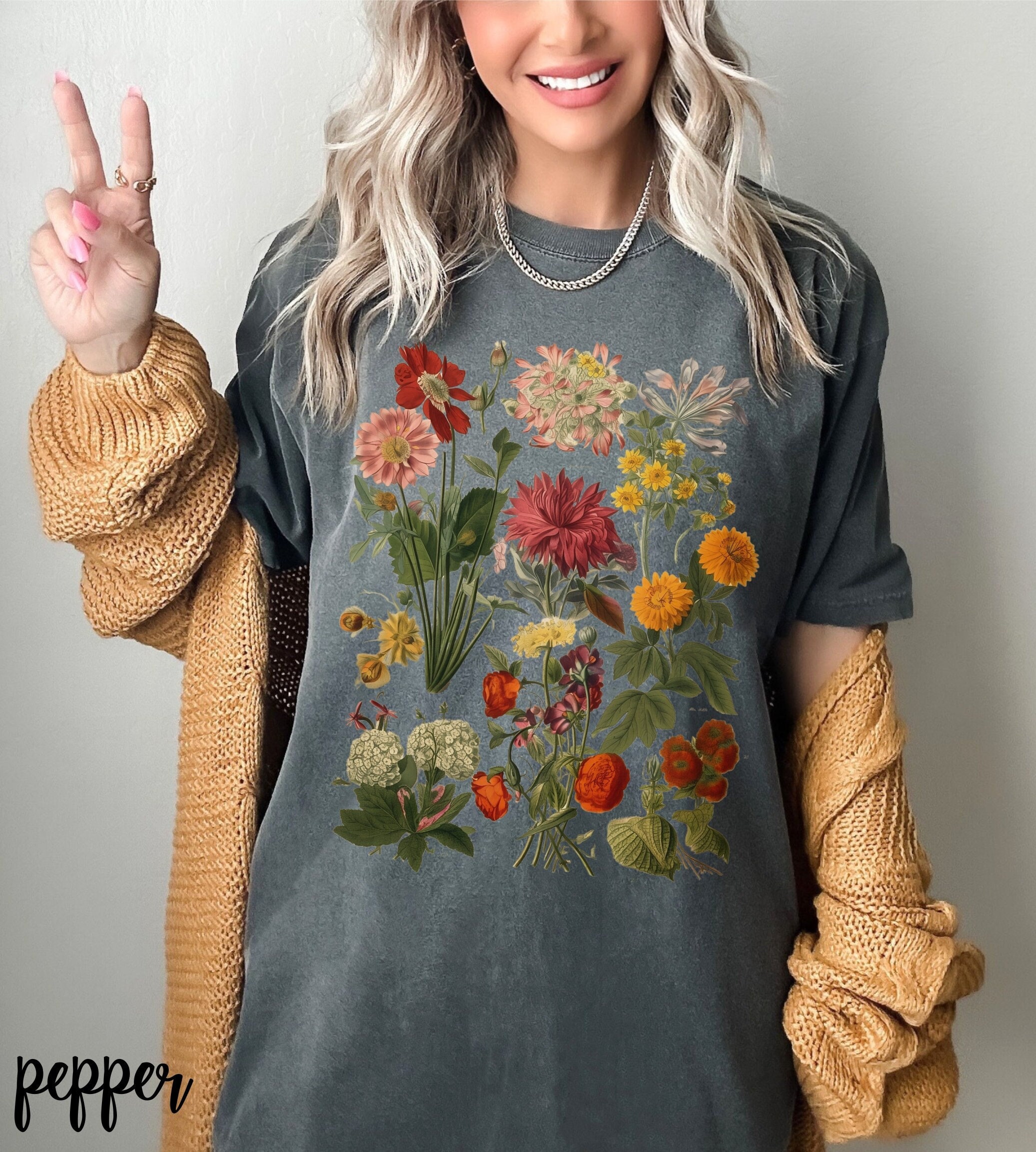 Discover Cottagecore Vintage Flowers Comfort Colors Tee, Vintage Botanical Flowers