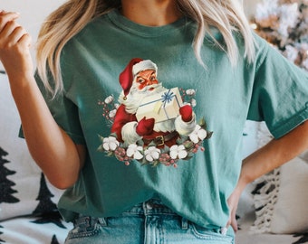 Comfort Colors Vintage Santa Christmas T-Shirt: Retro Jolly Tee
