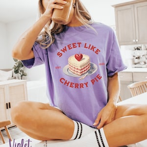 Sweet Like Cherry Pie T-Shirt, Retro Y2K 80s 90s Aesthetic Tee, Custom Date Cherry Shirt, Coquette Cherry Girl, Cute Retro Kitsch Top