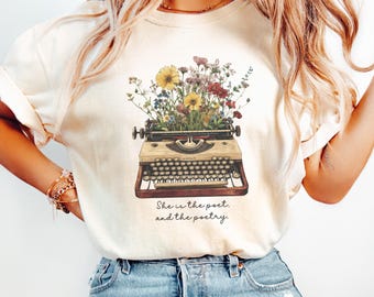 Vintage Typewriter Wildflower T-shirt: Boho Poetry Tee