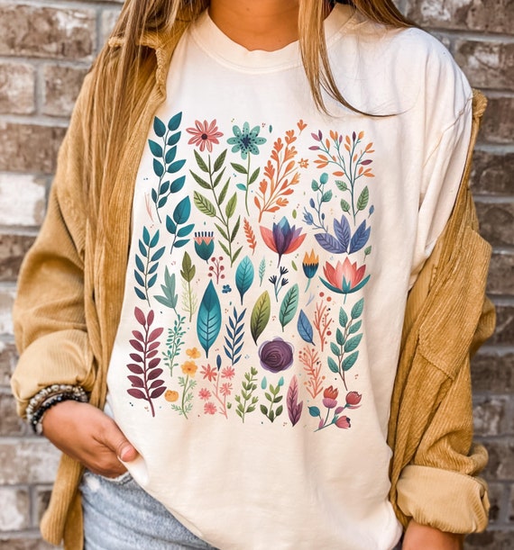 Comfort Colors Boho Floral T-shirt: Watercolor Folk Art