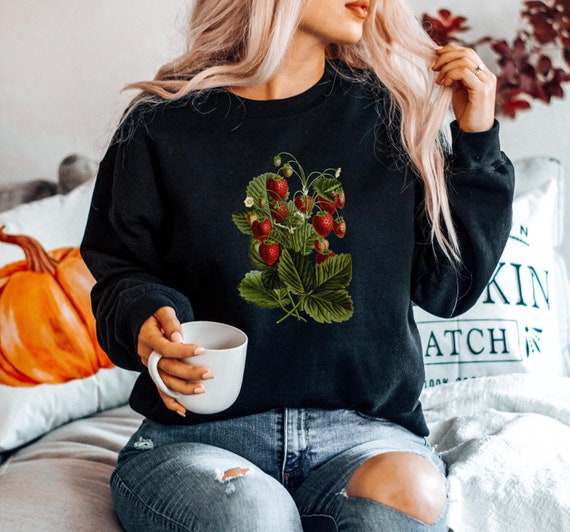 Vintage Strawberry Sweatshirt: Botanical Illustration, Cottagecore Style