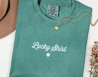 Minimalist Lucky Shamrock Tshirt, St. Patrick's Day Lucky Shirt, Vintage Wash Shamrock Tee