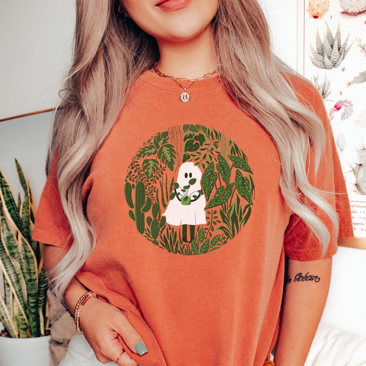 Comfort Colors® Vintage Halloween Ghostie Tshirt Cute Retro Ghost Plant Love Shirt Retro Fall Shirt Cute Halloween Spooky Season 4Xl Pm1026