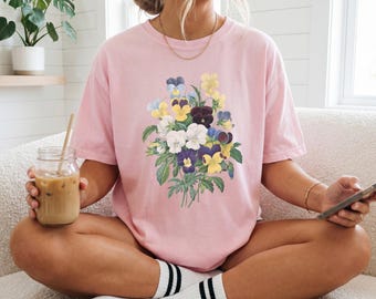 Vintage Pansy Flower Shirt, Botanical Floral Tee, Cottagecore Shirt, Garden Aesthetic Tee, Nature Lover Gift, Gift for Her