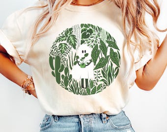 Komfort Farben Halloween Geist T-Shirt: Retro Pflanzenliebhaber Tee