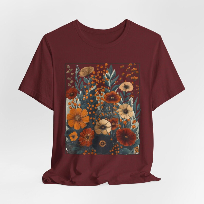 Camiseta Boho Cottagecore: Jardín de flores silvestres de otoño, botánica hippie Heather Cardinal