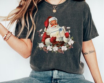 Comfort Colors Vintage Santa Christmas Shirt: Retro Boho Tee