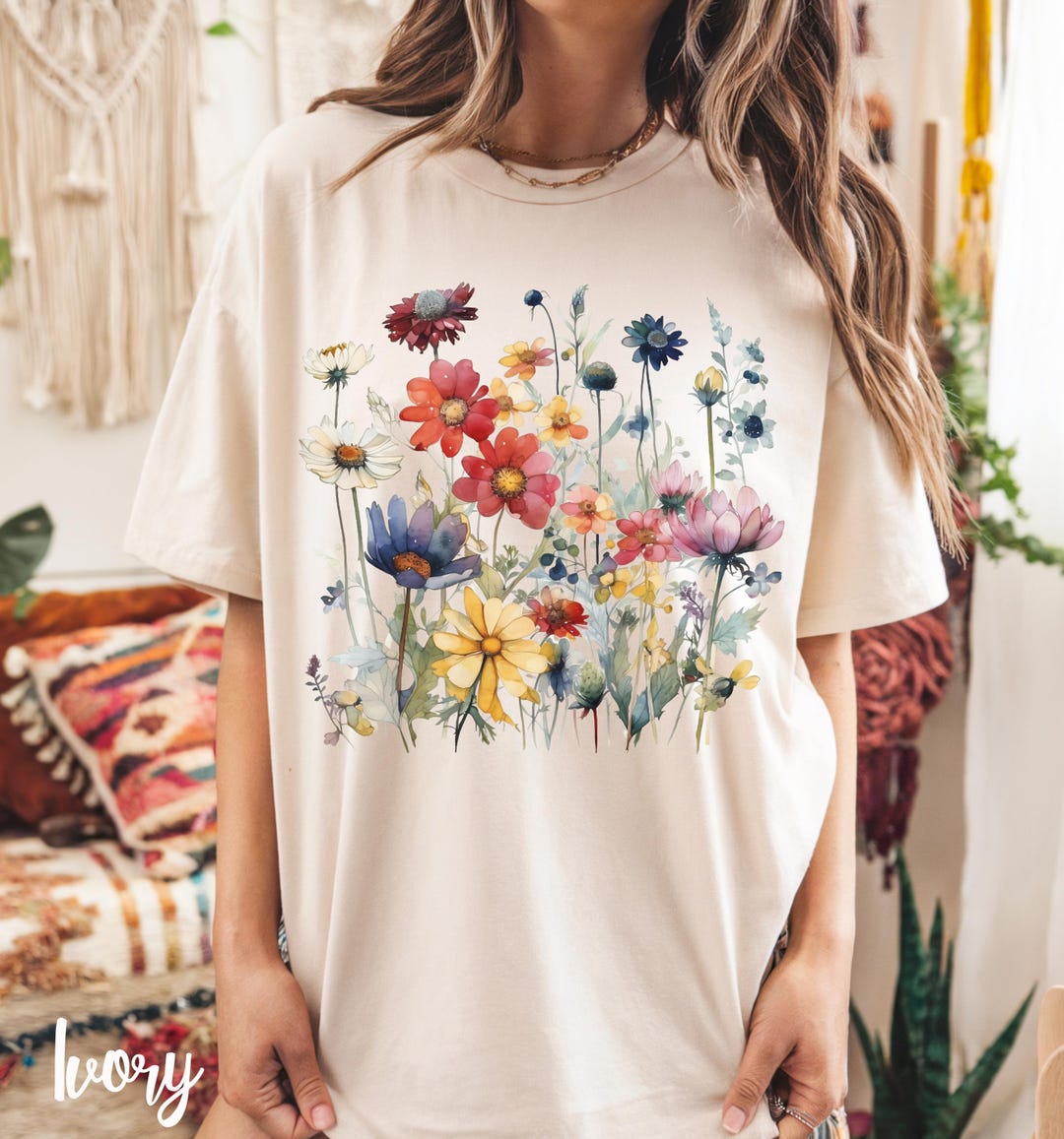 Boho Wildflower T-shirt: Comfort Colors Spring Floral Tee - Etsy
