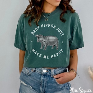 Maglietta &quot;Baby Hippopotami Just Make Me Happy&quot;, maglietta con simpatico animaletto, maglietta con simpatico ippopotamo da donna, regalo per gli amanti dello zoo, maglietta regalo con piccolo ippopotamo pigmeo