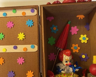 Assemblage Art, Found Object Art, Circus Art, Clown Art, Colorful and Fun