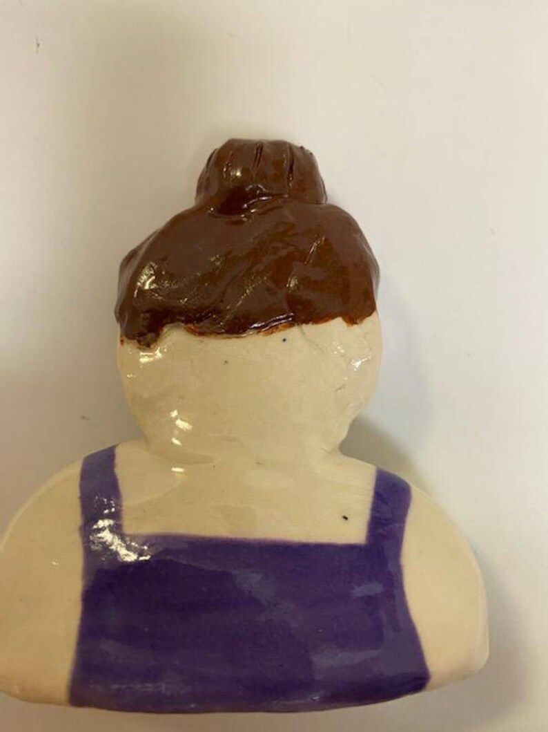 Blonde With Tam Art Dolls Brunette With Top Knot Original Pottery Characters Two Whimsical Pottery Women