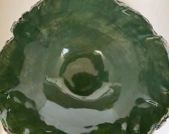 Whimsical Pottery Bowl, Green Pottery Bowl, Hand Built Pottery Bowl, Textured Pottery Bowl, Oyster Bowl, Veggie Bowl, Home Decor Bowl