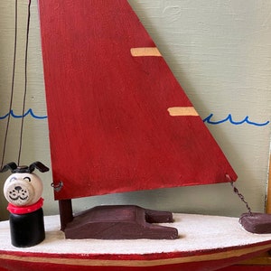 Assemblage Art, Found Object Art, Folk Art, Title, &quot;Sail Away&quot;, Vintage Wooden Tray, Whimsical Art