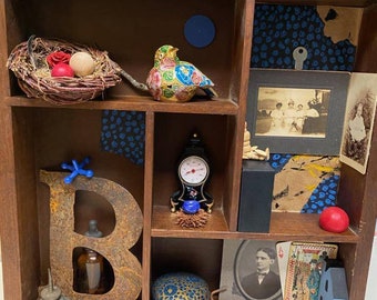 Assemblage Art, Found Object Art, Large Box, Title, "World In Changes," Original Art, Box With Compartments