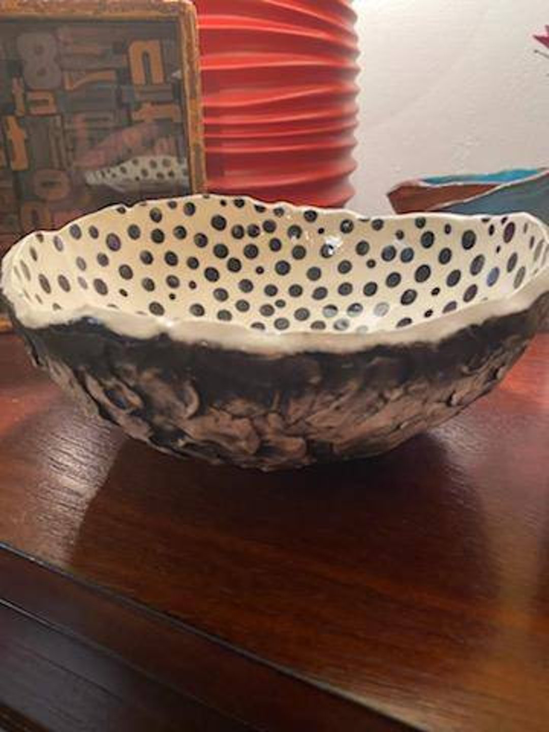 Black Pottery Bowl Whimsical Polka Dot Bowl Hand Built Bowl Etsy