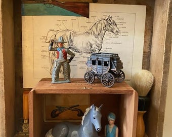 Assemblage Art, Found Object Art, Title, "Go West Young Man and Lady" Vintage Wooden Rustic Box