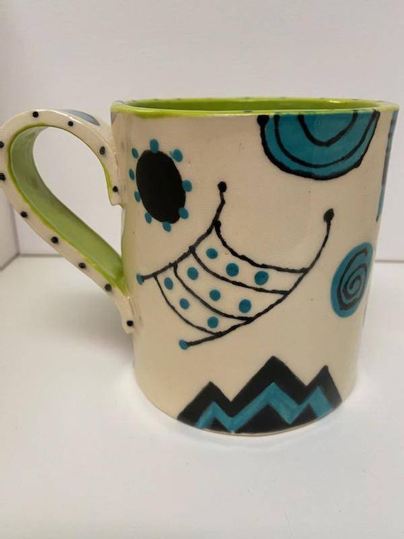 Whimsical Hand-built Coffee Mug, Large Pottery Mug, Tea Mug, Cup of Joe,  Home Decor, Birthday, Wedding, Engagement Gift 