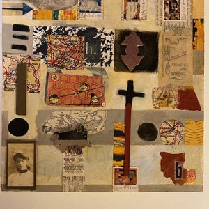 Assemblage Art, Found Object Art OnCanvas, 10x10 Canvas Collage, Map Of France, Bearden, Stamps, Birthday, Wedding Gift, Just Because Gift