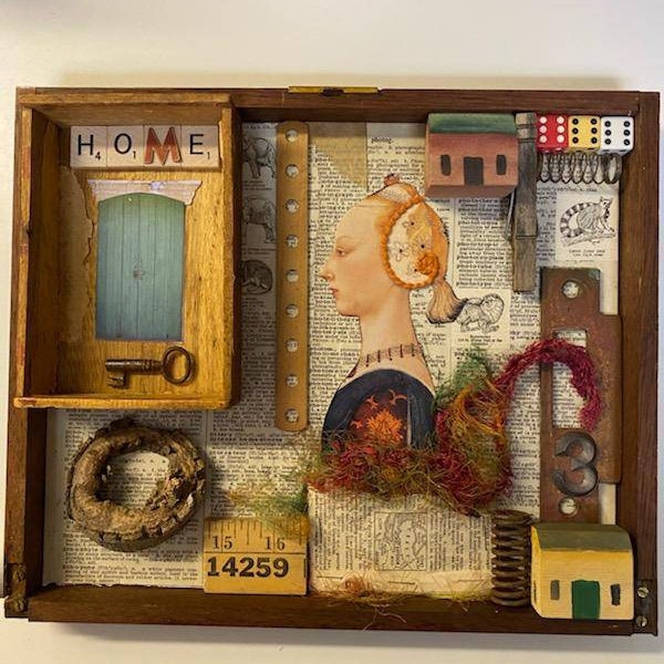 Assemblage Art, Found Object Art, “Home”, Uccello, Painter Of Woman, Dictionary Pages, Textile Art, Houses, Dice, Home Decor