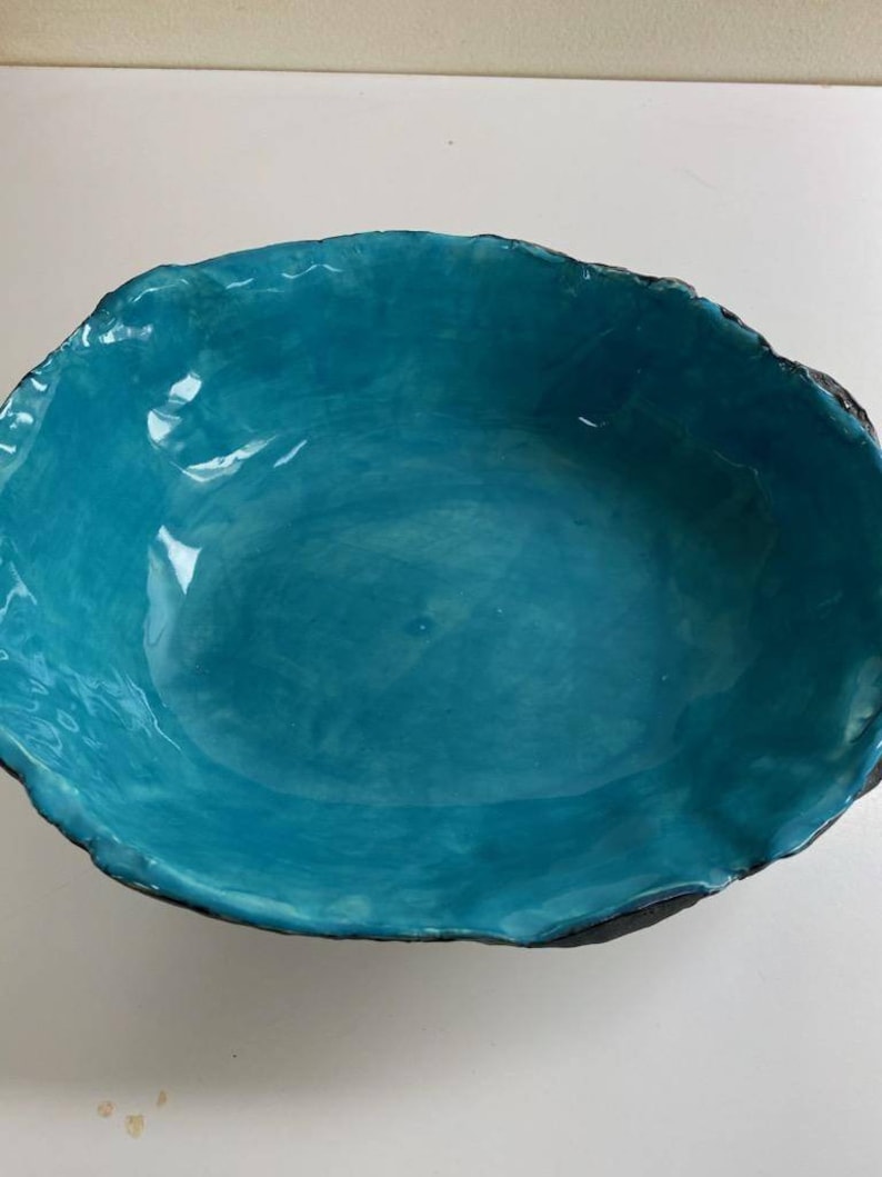 Whimsical Pottery Bowl, Turquoise Pottery Bowl, Hand Built Ceramic Bowl