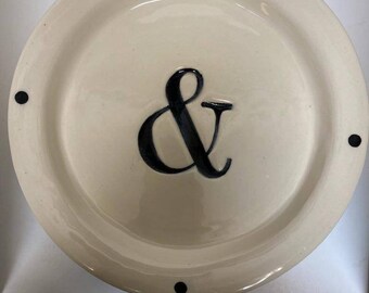 Whimsical Dessert Plates, Four Plates With Black Ampersands. Also Black Polka Dots Representing North, South, East and West.