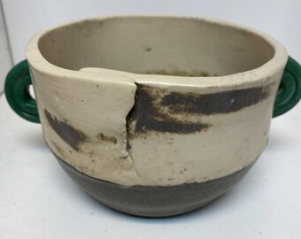 Whimsical Taupe, White and Teal Pottery, Primitive Pot, Original Pottery, Wheel Thrown and Hand Built