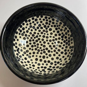 Whimsical Pottery, Bowl For Cereal Or Soup, White Stoneware With Polka Dots
