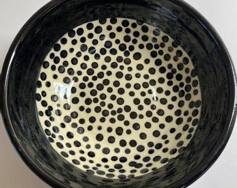 Whimsical Pottery, Bowl For Cereal Or Soup, White Stoneware With Polka Dots