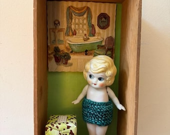 Assemblage, Found Object Art, Title, "Frozen Charlotte Penny Doll In The Bathroom"