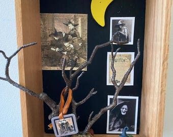 Assemblage Art, Halloween Art, Found Object Art, Vintage Witch Photos, Oak Wooden Box