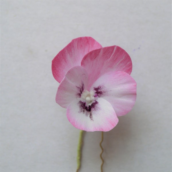 Pansy hairpin. Hair pin realistic fake flower Bridal wedding hair pin