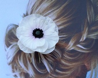 White with a pink center anemone hair pin  clip bridesmaid