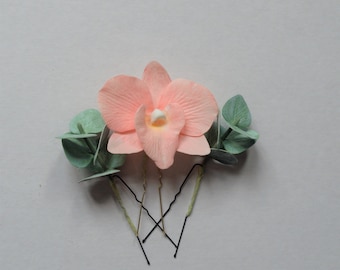 Hairpins with dendrobium orchid and eucalyptus