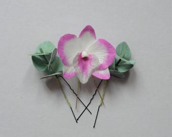 Horquillas de orquídea Dendrobium, tocado floral nupcial, accesorios para el cabello de boda, pinza para dama de honor