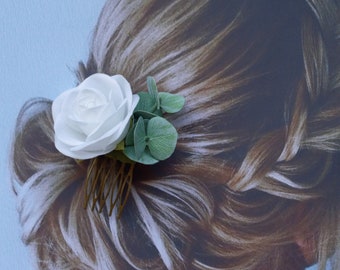 Pettine per capelli da sposa minimal con fiori realistici